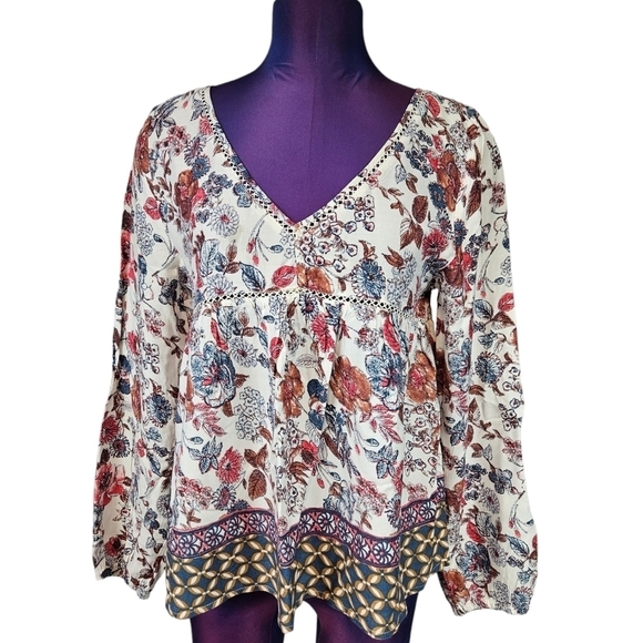 Abercrombie & Fitch Boho Floral Peasant Baby Doll Top Size Small Women's C47 - Picture 9 of 9
